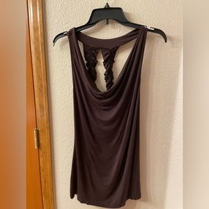 Studio Y l, Dark brown top , dressy with drape front, Large